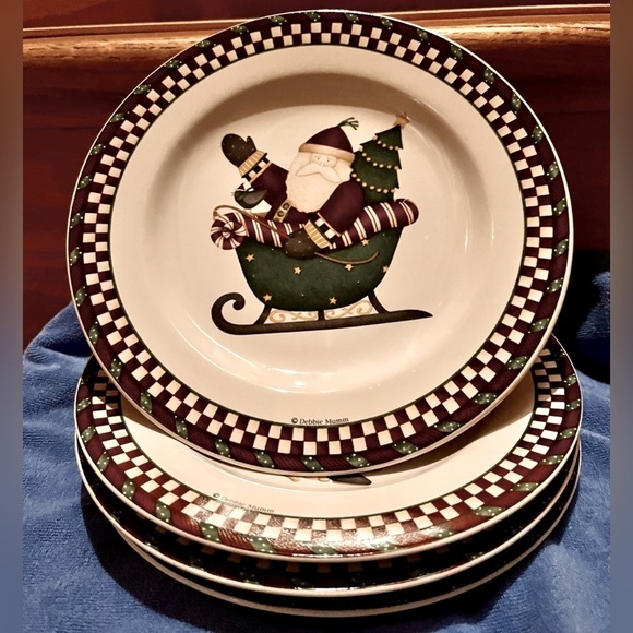 VTG Sakura Oneida Santa’s Spirit Debbie Mumm 2001 Christmas Dessert Plates Party - Picture 1 of 11